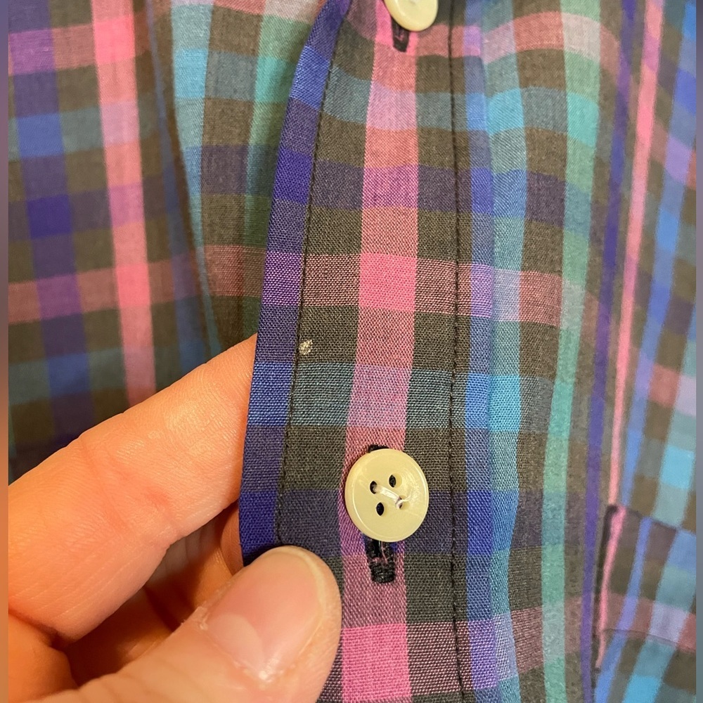 VTG Members Only black/blue/pink/green plaid short sleeve button down shirt sz M - Picture 6 of 10